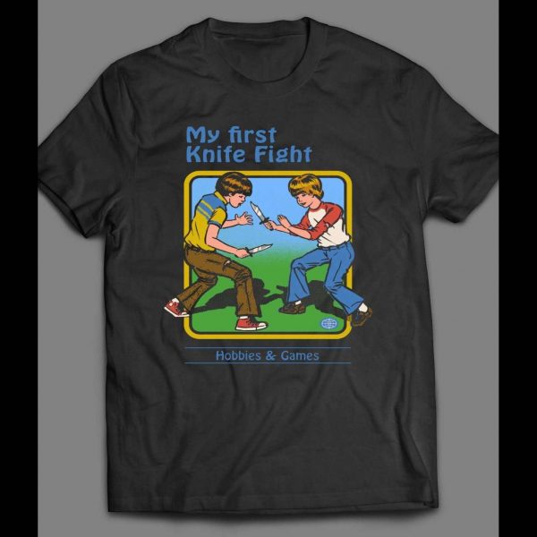1960s HOBBY STORE MY FIRST KNIFE FIGHT PARODY OLDSKOOL AD SHIRT