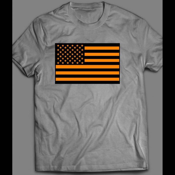 MILITARY STYLE ORANGE AMERICAN FLAG 4TH OF JULY SHIRT