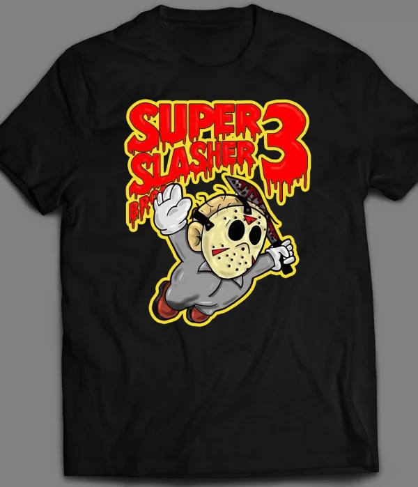 FRIDAY THE 13TH X SUPER SLASHER BROS 3 RETRO GAME PARODY HALLOWEEN SHIRT