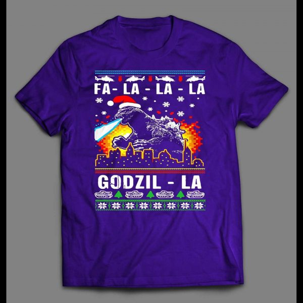 RETRO STYLE FA-LA-LA-LA GODZILLA MOVIE OLDSKOOL CHRISTMAS SHIRT