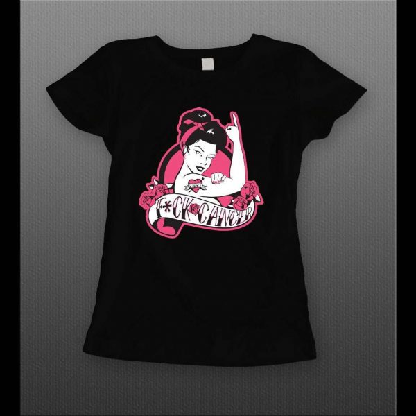 LADIES F-CANCER TATTOO GIRL HIGH QUALITY FRONT PRINT SHIRT