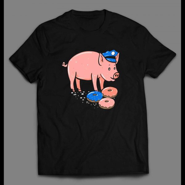 PIG COP EATING DONUT DEFUND THE POLICE POPO SHIRT