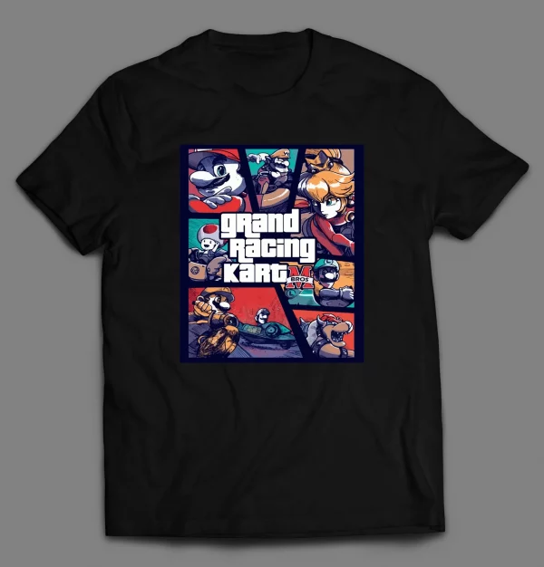 VIDEO GAME MASHUP PARODY GRAND RACING CART SHIRT