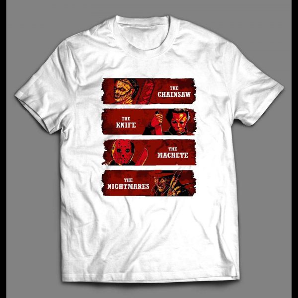 HORROR MOVIE KILLERS WEAPONS HALLOWEEN SHIRT
