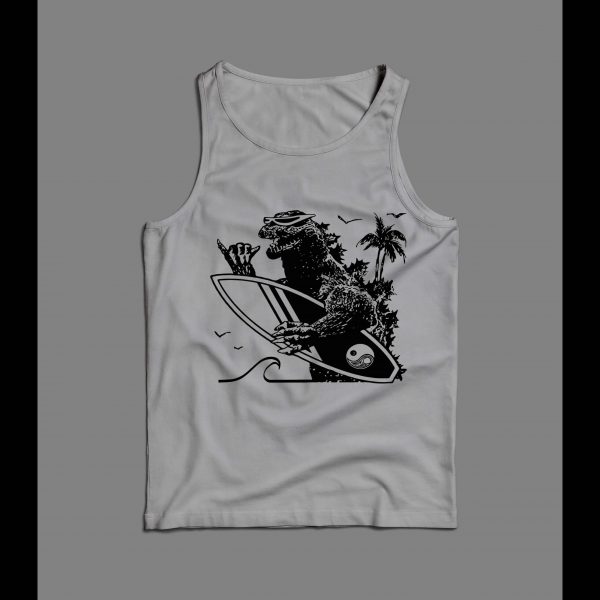 SURFING GODZILLA HIGH QUALITY SUMMER BEACH MEN'S TANK TOP
