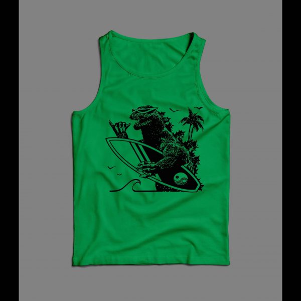 SURFING GODZILLA HIGH QUALITY SUMMER BEACH MEN'S TANK TOP