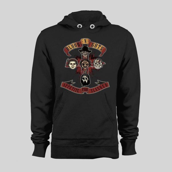 HALLOWEEN BLOOD N GUTS ROCK BAND PARODY WINTER HOODIE / SWEATSHIRT