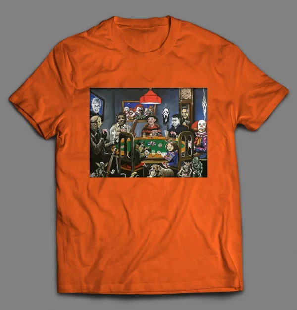 HORROR MOVIE KILLERS GAME OF POKER PAINTING HALLOWEEN SHIRT