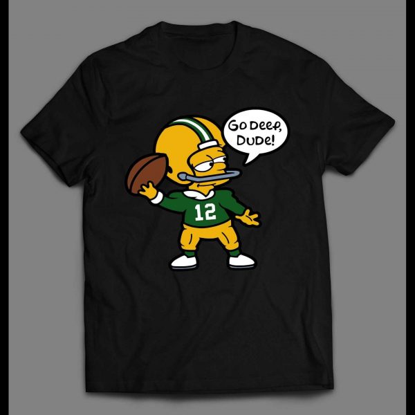 GO DEEP DUDE CARTOON AARON WISCONSIN FOOTBALL SHIRT