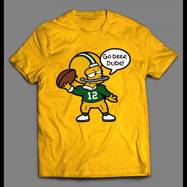 GO DEEP DUDE CARTOON AARON WISCONSIN FOOTBALL SHIRT