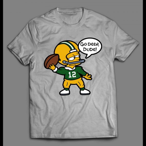 GO DEEP DUDE CARTOON AARON WISCONSIN FOOTBALL SHIRT