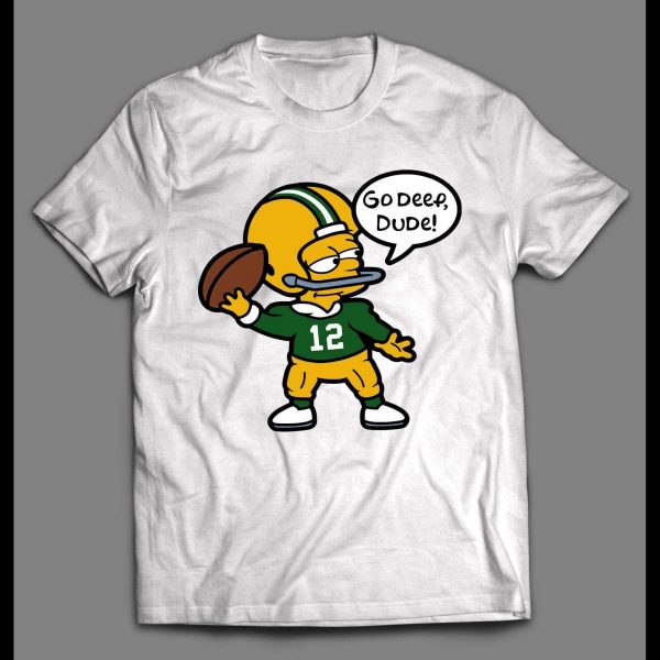GO DEEP DUDE CARTOON AARON WISCONSIN FOOTBALL SHIRT