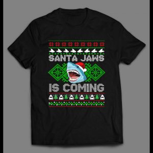 SANTA JAWS CHRISTMAS IS COMING HIGH QUALITY HOLIDAY SHIRT