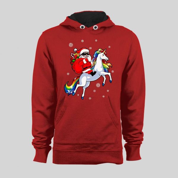 SANTA CLAUS ON A UNICORN HIGH QUALITY CHRISTMAS HOODIE/ SWEATSHIRT
