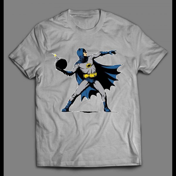 RETRO BATMAN THROWING BOMB COMIC BOOK ART SHIRT