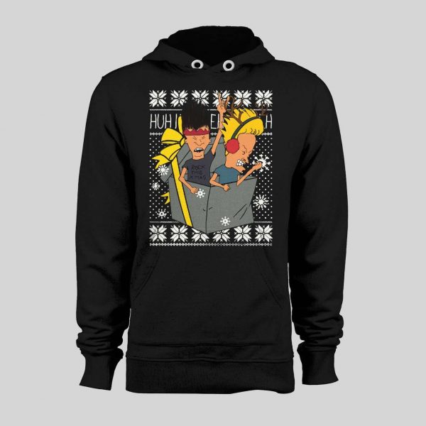 BEAVIS AND BUTTHEAD XMAS ROCKS HIGH QUALITY HOLIDAY HOODIE / SWEATSHIRT