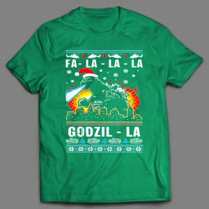 RETRO STYLE FA-LA-LA-LA GODZILLA MOVIE OLDSKOOL CHRISTMAS SHIRT