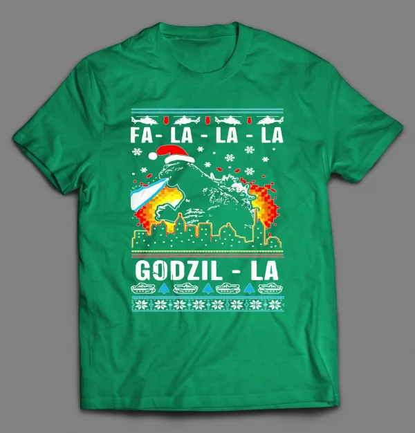 RETRO STYLE FA-LA-LA-LA GODZILLA MOVIE OLDSKOOL CHRISTMAS SHIRT