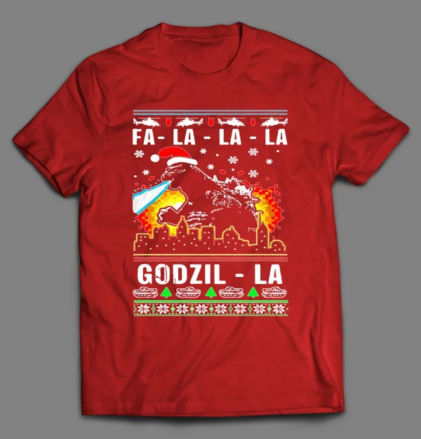 RETRO STYLE FA-LA-LA-LA GODZILLA MOVIE OLDSKOOL CHRISTMAS SHIRT
