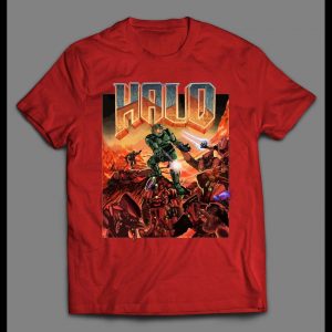 DOOM X SPACE WARRIOR MASTER CHIEF GAMER SHIRT
