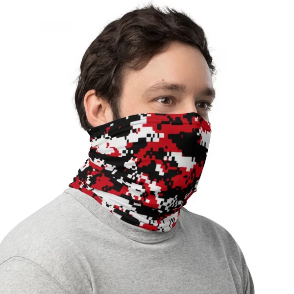 BLACK,RED, AND WHITE DIGITAL CAMO PATTERN NECK GAITER