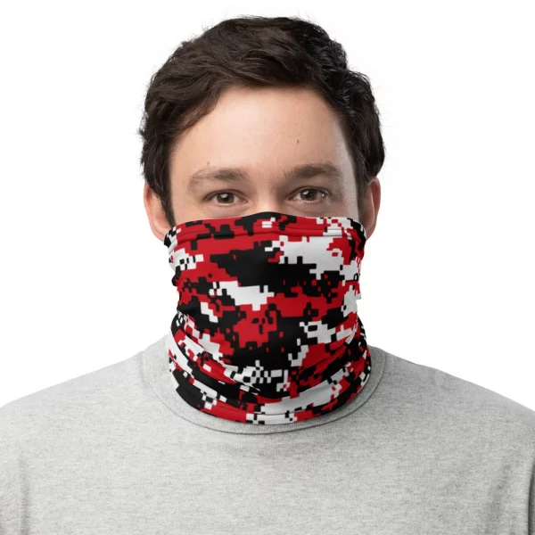 BLACK,RED, AND WHITE DIGITAL CAMO PATTERN NECK GAITER