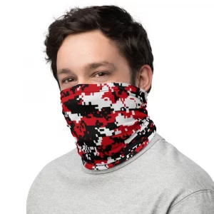 BLACK,RED, AND WHITE DIGITAL CAMO PATTERN NECK GAITER