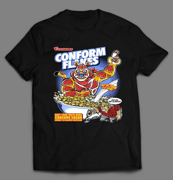 CONFORM FLAKES CEREAL MOVIE PARODY SHIRT