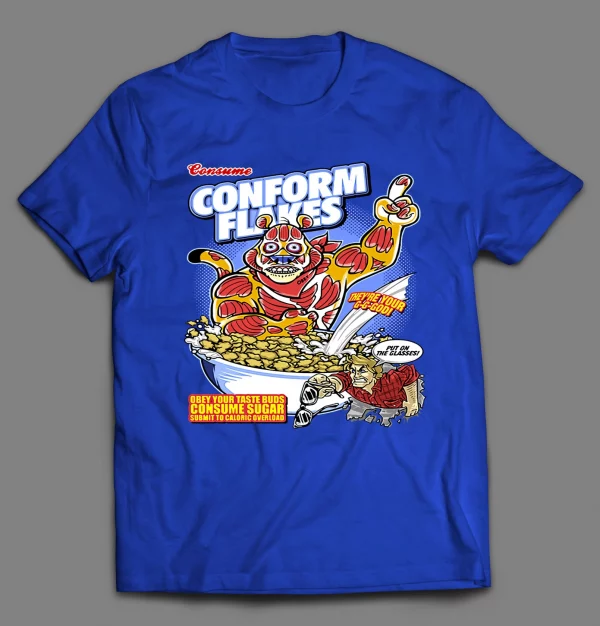 CONFORM FLAKES CEREAL MOVIE PARODY SHIRT