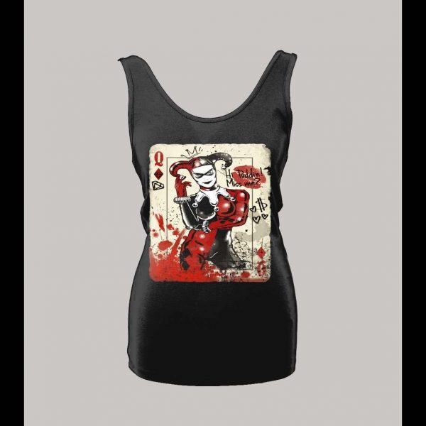 HARLEY QUINN PLAYING CARD HI PUDDIN' MISS ME? COMIC ART LADIES TANK TOP