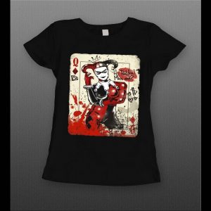 HARLEY QUINN PLAYING CARD HI PUDDIN' MISS ME? COMIC ART LADIES SHIRT