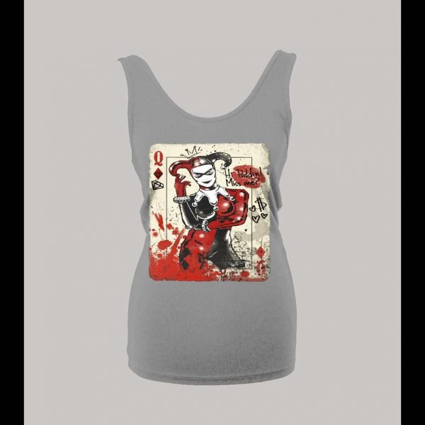 HARLEY QUINN PLAYING CARD HI PUDDIN' MISS ME? COMIC ART LADIES TANK TOP