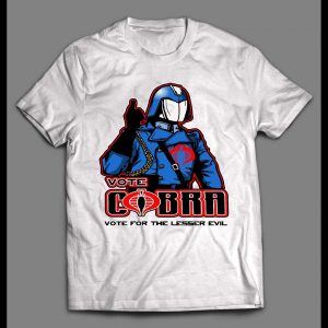 VOTE FOR LESSER EVIL COBRA COMMANDER POLITICAL PARODY CARTOON SHIRT