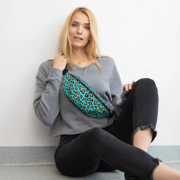 AQUA LEOPARD PRINT FANNY PACK