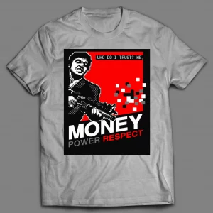 SCARFACE RETRO STYLE MONEY POWER RESPECT VIDEO GAME BOX ART SHIRT