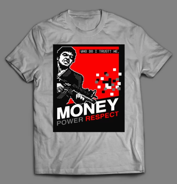 SCARFACE RETRO STYLE MONEY POWER RESPECT VIDEO GAME BOX ART SHIRT
