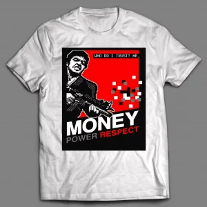 SCARFACE RETRO STYLE MONEY POWER RESPECT VIDEO GAME BOX ART SHIRT