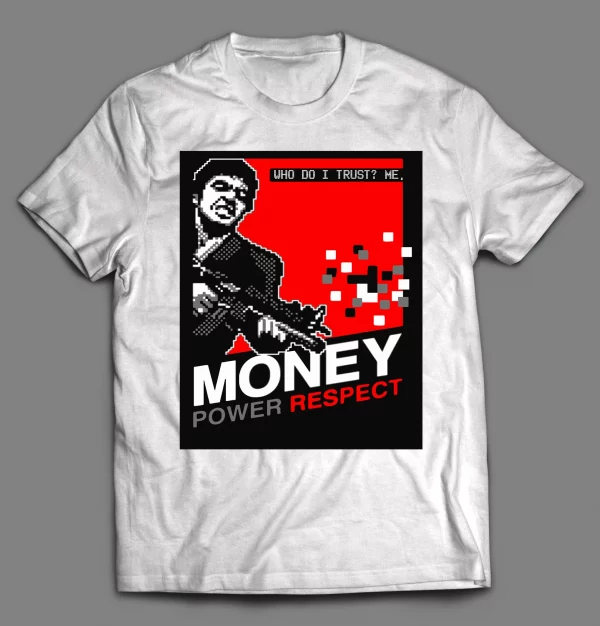 SCARFACE RETRO STYLE MONEY POWER RESPECT VIDEO GAME BOX ART SHIRT