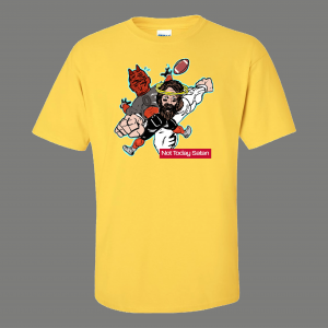 NOT TODAY SATAN JESUS STIFF ARM DEVIL FOOTBALL QUALITY SHIRT *MANY OPTIONS*