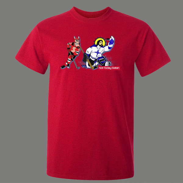 NOT TODAY SATAN JESUS BLOCKS DEVIL HOCKEY QUALITY SHIRT *MANY OPTIONS*