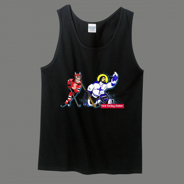 NOT TODAY SATAN JESUS CHRIST BLOCKS DEVIL HOCKEY HIGH QUALITY MEN'S TANK TOP