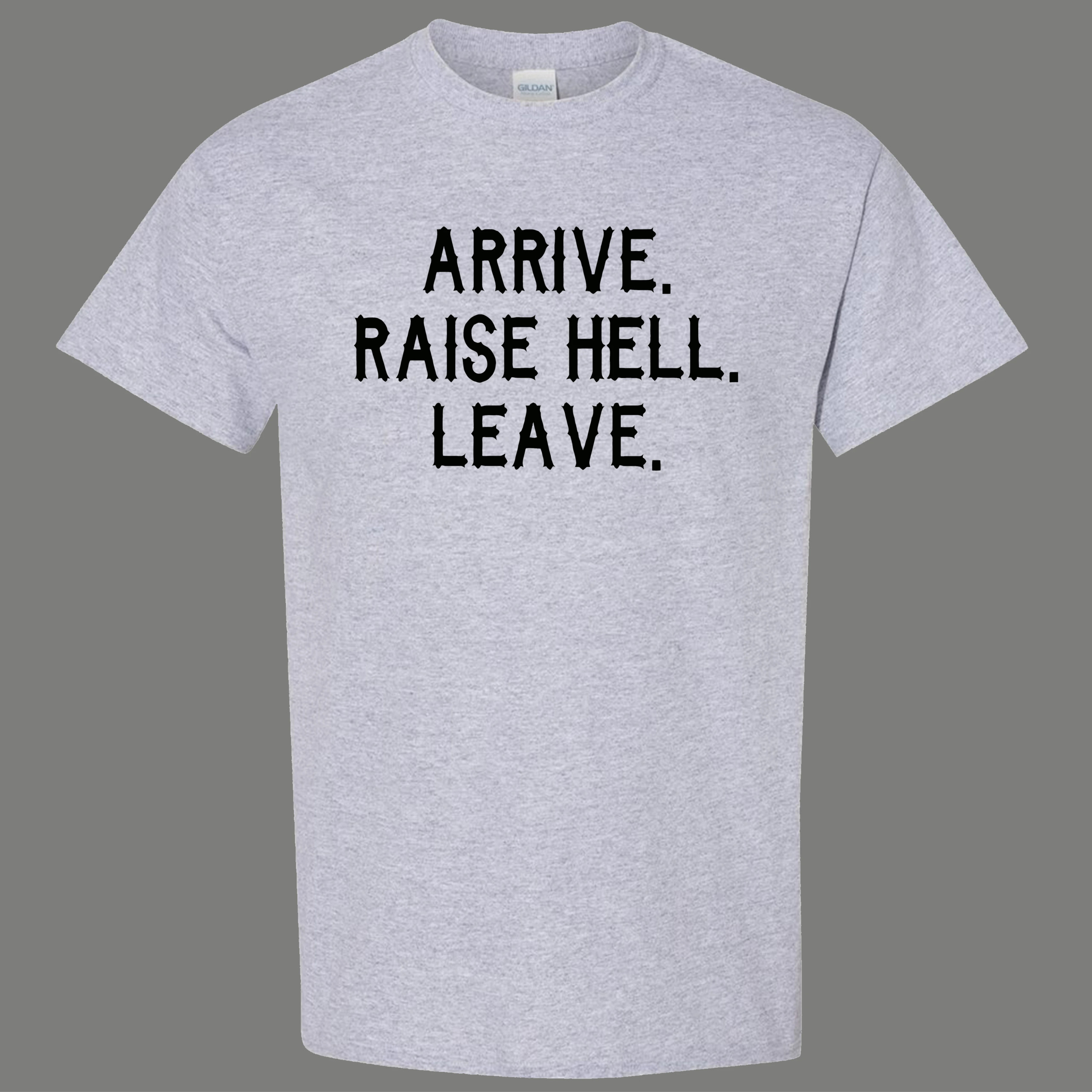 Arrive Raise Hell Leave T-shirt Funny Hilarious Party Sarcastic Tee Shirt 