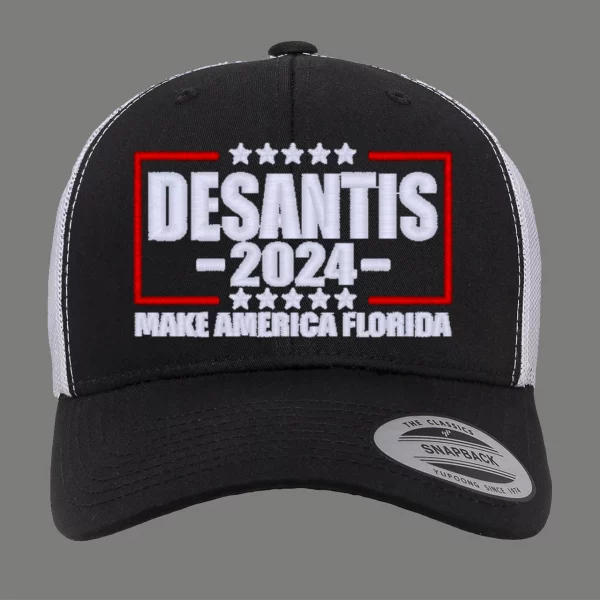 DESANTIS 2024 MAKE AMERICA FLORIDA Embroidered Snap Back Hat USA Trump TRUCKER