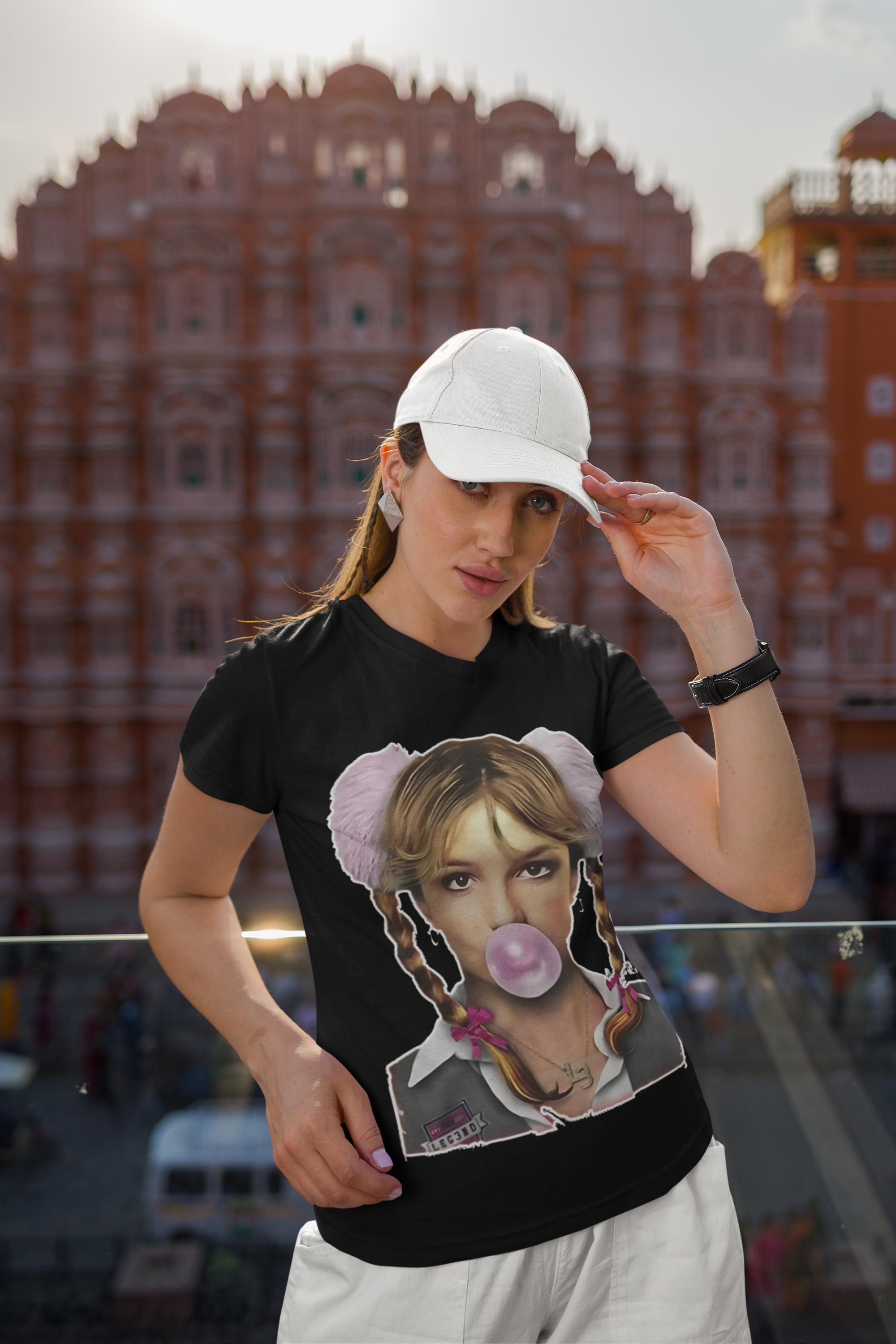 gildan-round-neck-t-shirt-and-dad-hat-mockup-of-a-woman-posing-against-a-balcony-m34695 (1)